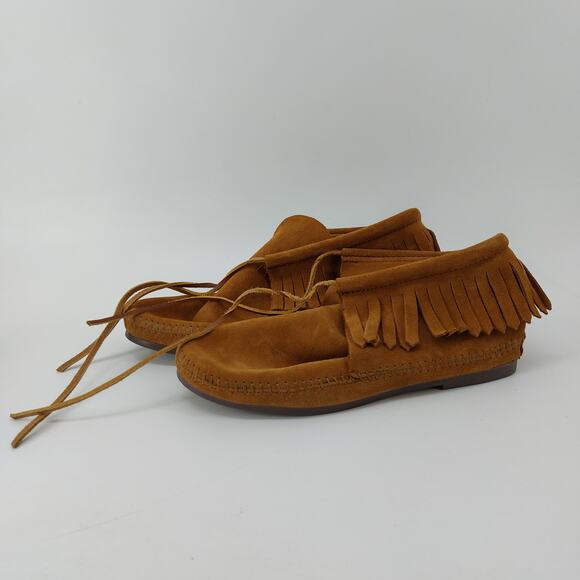 Minnetonka Moccasins Suede Booties Fringe Lace Up Sz 9.5 Boho Western - Picture 10 of 12